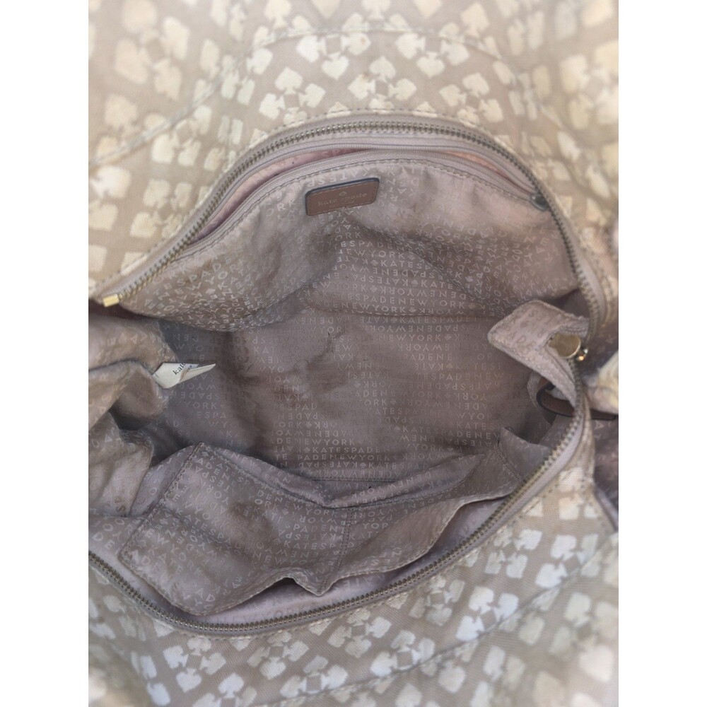 Kate Spade New York Beige Jacquard Logo Satchel Zip, Brown Leather Handles - Picture 12 of 12